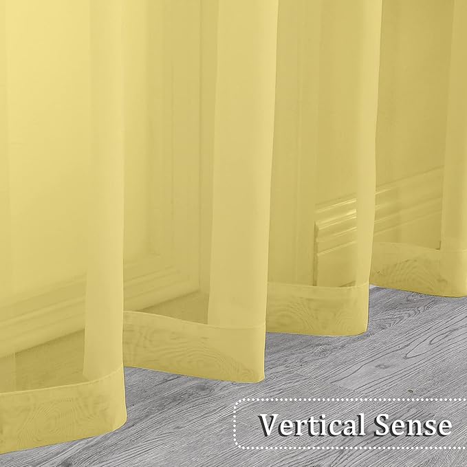 OVZME 2 Pack: Basic Mustard Yellow Sheer Curtain 84 Inches Long for Bedroom, Airy Light Filtering Voile Drapes for Living Room, Each 42W x 84L