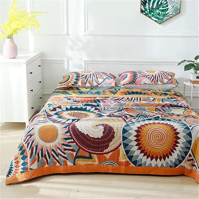 MSGKV Boho Throw Blanket for Bed 100% Cotton Blankets 90''x98'' Decorative Spring Couch Throws Breathable Blanket Gifts for Women