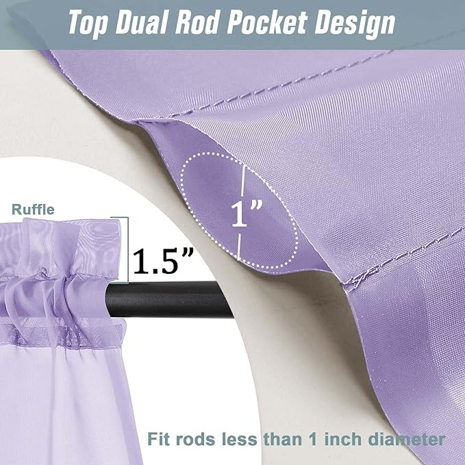 Lavender Sheer Curtains 63 Inch Length 2 Panels, Voile Sheer Curtain for Living Room, Breathable Light Filtering Modern Window Treatments, Soft Fabric Dual Rod Pocket Drapes, 2x42Wx63L Inches