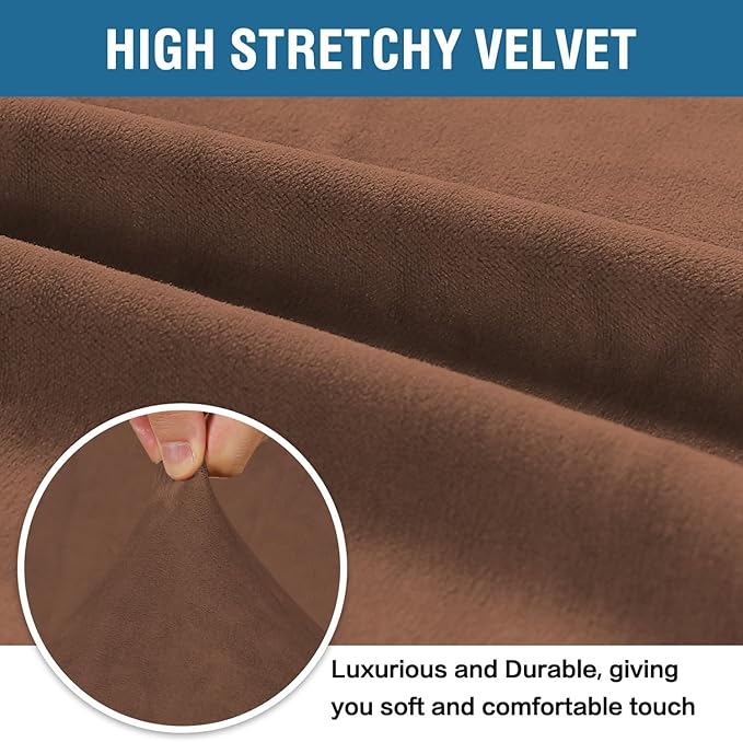 H.VERSAILTEX Stretch Velvet Sofa Covers for 3 Cushion Couch Covers Furniture Protector Soft with Non Slip Elastic Bottom, Crafted from Thick Comfy Rich Velour (Large Sofa 90"-97", Caramel)