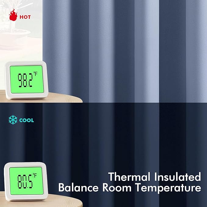 MIULEE Denim Blue Blackout Curtains for Bedroom Living Room 63 Inches Long 2 Panels, Thermal Insulated Room Darkening Drapes Solid Grommet Noise Reduction Light Blocking Window Treatments 40x63 Inch