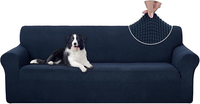 U-NICE HOME 4 Seater Stretch Couch Cover Sofa Cover Washable Sofa Slipcover Furniture Protector for 3 Cushion Couch Sofa Pet Friendly, Navy