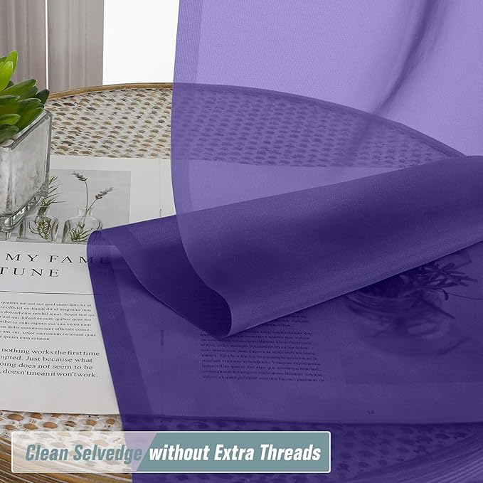 Purple Small Sheer Curtains Tier 24 Inches Length 2 Pieces, Light Filtering Cafe Curtains Sheers for Living Room Bathroom, Modern Window Treatments Dual Rod Pocket Panels, 2X42Wx24L Inches