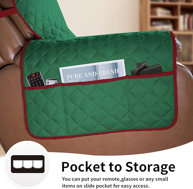 Easy-Going Oversized Recliner Chair Slipcover Reversible Sofa Cover Water Resistant Couch Cover Furniture Protector with Elastic Straps for Pets Dog Cat (Oversized Recliner, Green/Christmas Red)