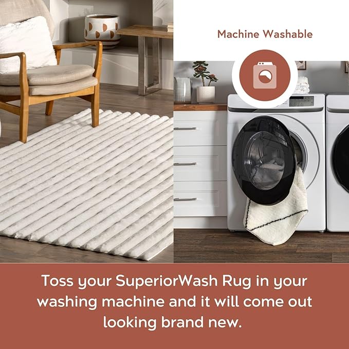 Nuloom SuperiorWash Collection Kai Off-White, 6' x 9', Fluffy and Cozy, High Traffic, Stain Resistant, Easy Clean, Durable Washable Area Rug for Bedroom, Living Room, Dining, Den, Foyer, Entryway