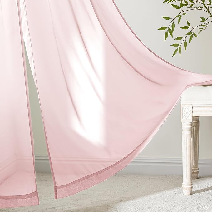 MIULEE Blush Pink Sheer Curtains 63 Inches Long, 4 Panels Set, Light Filtering Rod Pocket Voile Drapes for Living Room and Bedroom, Airy Soft Fabric Window Treatments, 42 x 63 Inches