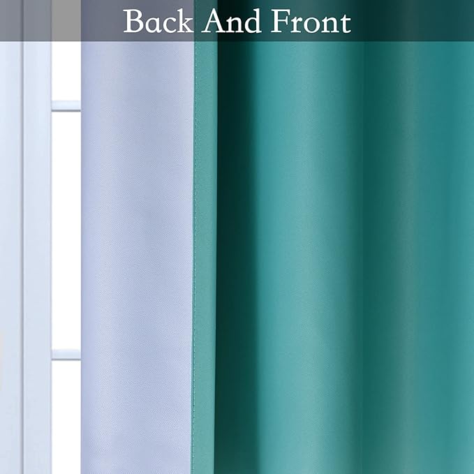 SimpleHome Ombre Room Darkening Curtains for Living Room, Light Blocking Gradient Teal to Grey White Thick Thermal Insulated Grommet Window Curtains/Drapes for Bedroom, 2 Panels, 42x63 inches Length