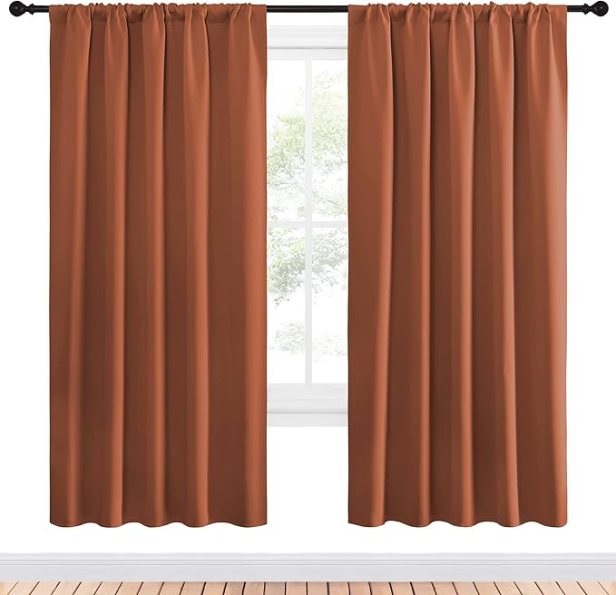 NICETOWN Blackout Curtains and Drapes - Thermal Insulated Solid Rod Pocket Blackout Draperies/Panels (Burnt Orange, 1 Pair, 52 by 72 inches)