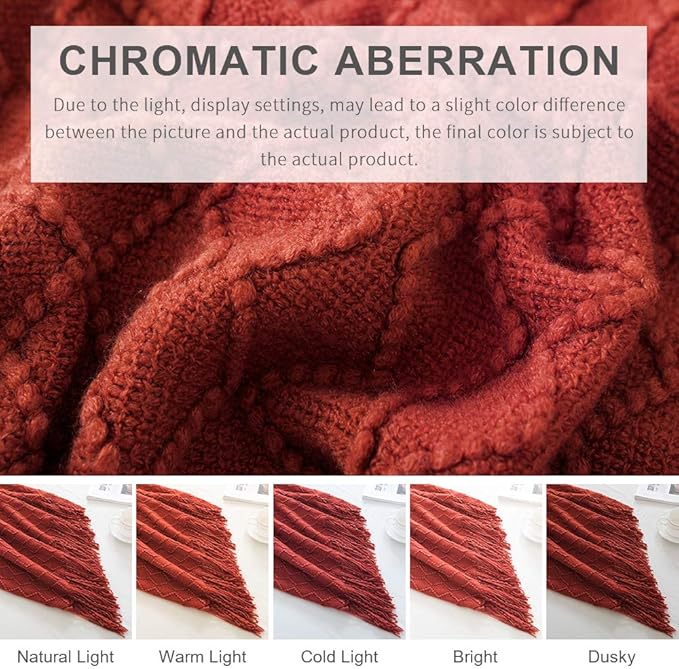 BOURINA Rust Throw Blanket 50 x90 Inches Textured Solid Soft Sofa Throw Bed Runner Knitted Decorative Blanket