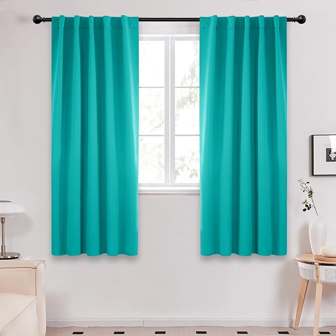 Deconovo Blackout Curtains, Thermal Insulated, W42 x L63 2 Panels, Back Tab, Machine Washable, Room-Darkening Drapes for Bedroom/Living Room Turquoise
