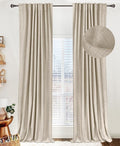 100% Blackout Shield Linen Blackout Curtains for Bedroom 102 Inches Long, Back Tab/Rod Pocket Living Room Drapes, Thermal Insulated Blackout Curtains 2 Panels Set, 50" W x 102" L, Oatmeal