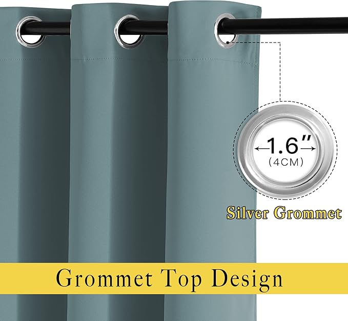 NICETOWN Blackout Greyish Blue Curtains for Sliding Glass Door 2 Panels - Thermal Insulated Grommet Room Darkening Window Drapes Sound Reducing Room Dividers for Living Room (2 Panels, W66 x L84)