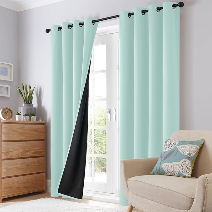 SimpleHome 100% Blackout Curtains for Bedroom,Thermal Insulated Aqua Grommet Window Drapes Room Darkening Curtains for Living Room with Black Back,52 x 63 Inch,2 Panels