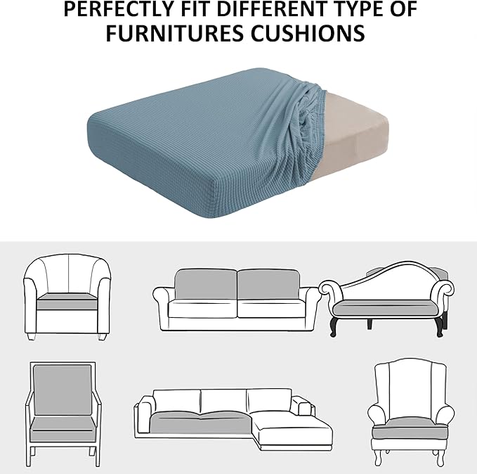 Water Repellent Sofa Seat Slipcovers Stretch Cushion Covers, Seaters Replacement for Furniture Protector, Soft Flexibility with Elastic Bottom (Large, Dusty Blue)