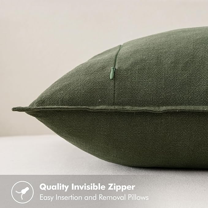 MIULEE Decorative Linen Euro Sham Pillow Covers 28x28 Inch Dark Olive Green Boho Farmhouse Neutral Spring Couch Throw Pillows for Bed Pack of 2 Accent Modern Pillowcase Sofa Livingroom Home Decor