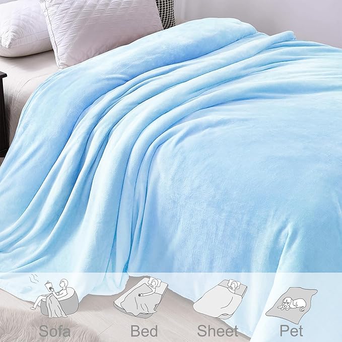 Exclusivo Mezcla Fleece Blanket Twin Size for Bed, Super Soft and Warm, All Season, Cozy, Plush, Lightweight, 60x80 Inches Ice Blue