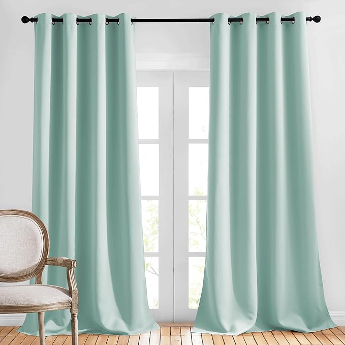 NICETOWN Room Darkening Drapes for Nursery - (52 inches Width by 120 inches Length, Aqua Blue, 1 Pair) Light Blocking Curtain Panels for Bedroom Girl Room, Soft Fabric Window Treatment