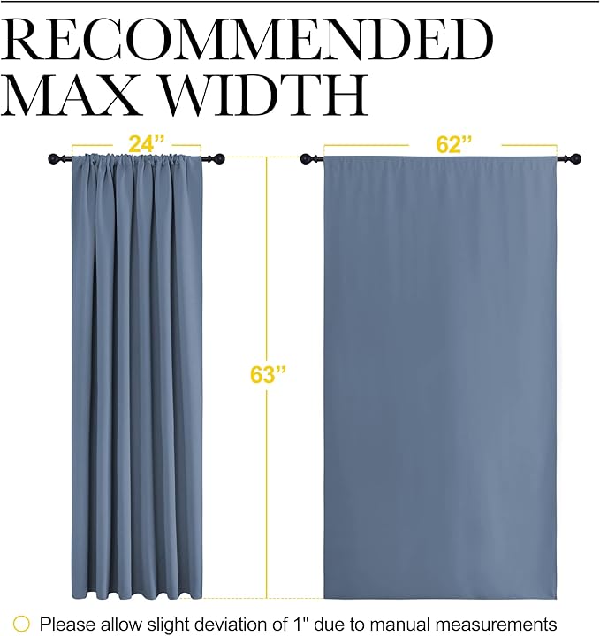 NICETOWN Blackout Curtains for Bedroom, Blackout Curtain Panels, Window Treatment Energy Saving Thermal Insulated Solid Rod Pocket Blackout Drapes/Draperies (Stone Blue, 1 Pair, 62 by 63-inch)
