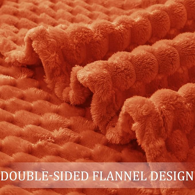 Exclusivo Mezcla Fleece King Blanket for Bed, Extra Large Fuzzy Burnt Orange Bed Blankets, Soft Cozy Plush Sofa Throws for All Seasons, 90x104 Inches
