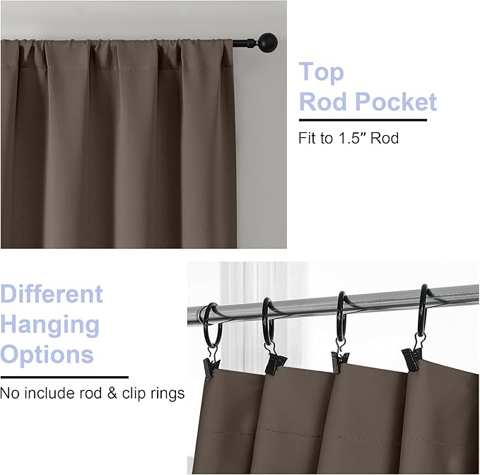 Simplebrand Ava Brown Blackout Curtains for Bedroom, 72 Inch Length, 2 Panels Set, Privacy Thermal Insulated Rod Pocket Window Curtains, W40 x L72 Inch