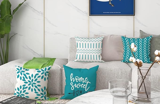 YCOLL Pillow Covers 20x20 Set of 4, Modern Sofa Throw Pillow Cover, Decorative Outdoor Linen Fabric Pillow Case for Couch Bed Car, Aqua Blue