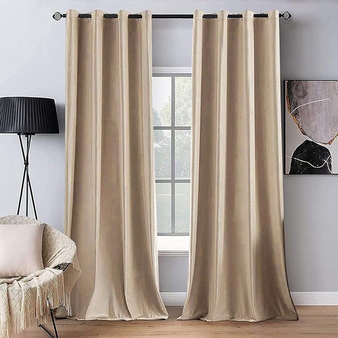 MIULEE 2 Panels Blackout Velvet Curtains Solid Soft Grommet Camel Beige Curtains Thermal Insulated Soundproof Room Darkening Curtains/Drapes/Panels for Living Room Bedroom 52 x 72 Inch