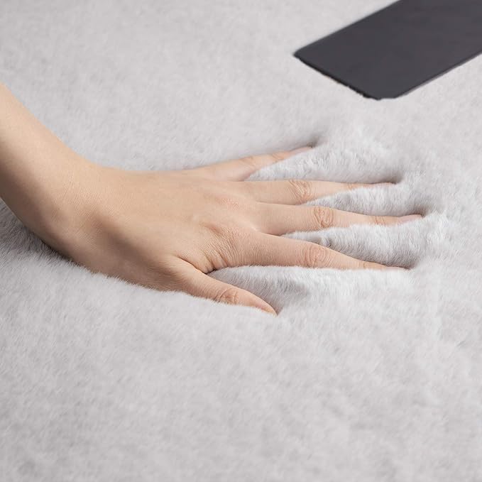 Ashler HOME DECO Ultra Soft Faux Rabbit Fur Chair Couch Cover Area Rug for Bedroom Floor Sofa Living Room Grey 2 x 3 Feet