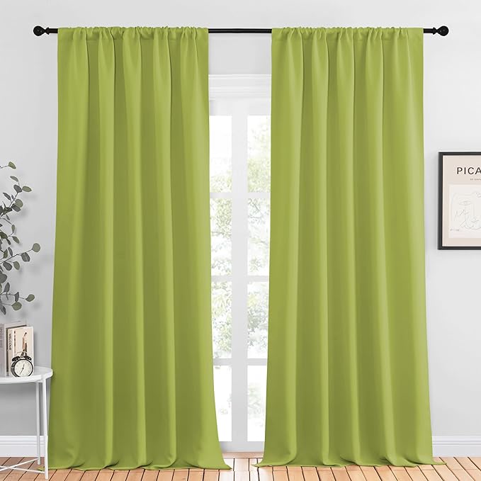 NICETOWN Blackout Curtains for Living Curtains, Fresh Green, 2 Panels, 52 by 95, Room Darkening Window Curtain Panels, Easy-Care Solid Thermal Insulated Draperies/Drapes for Daughter Room