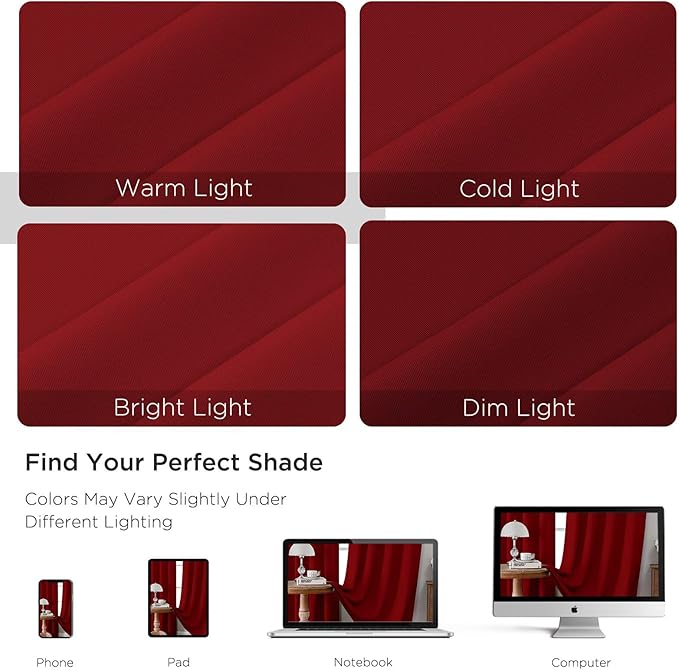 CUCRAF Red Blackout Curtains 54 inch Length 2 Panels Set, Rod Pocket Room Darkening Drapes for Bedroom Living Room, Insulated Thermal Light Blocking Window Curtain (W52 x L54 Inch)