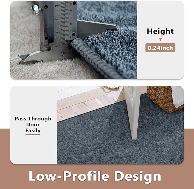 FinRèc Low Pile 6x9 Washable Area Rugs for Bedroom Living Room, Thin Rug Solid Color, Non-Slip Carpet Indoor for Home Decor (Navy Blue)