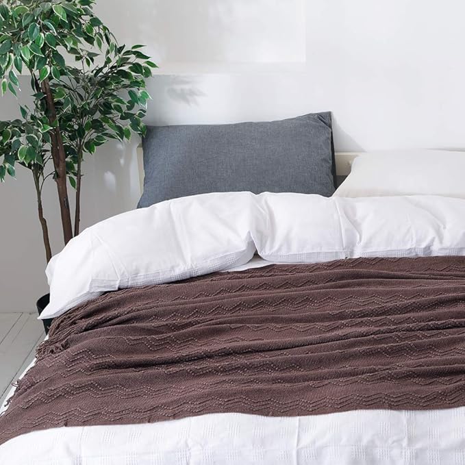 BOURINA Brown Throw Blanket 50x60 Inches Throw Textured Solid Soft Sofa Couch Decorative Knit Blanket