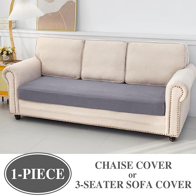 Couch Cushion Cover Chaise Lounge Cover Washable Separate Seat Chaise Couch Cover Stretch Sectional Sofa Slipcover(1 Piece for Chaise or Sofa 3-Seater, Light Grey)