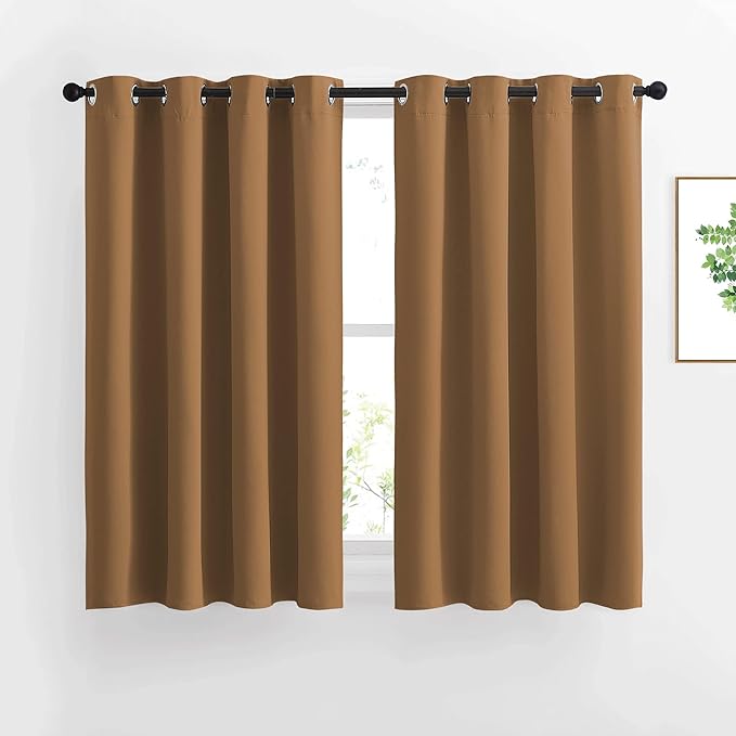 NICETOWN Half Window Curtains for Bedroom - Grommet Modern Thermal Insulated Blackout Window Drapes Sound Reducing for Nursery/Kitchen, Gold Brown, W52 x L54, Set of 2