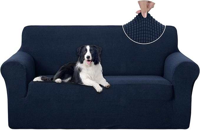 U-NICE HOME Oversized Stretch Loveseat Couch Cover Sofa Covers Washable Sofa Slipcover Furniture Protector for 2 Cushion Couch Sofa Pet Friendly, Navy