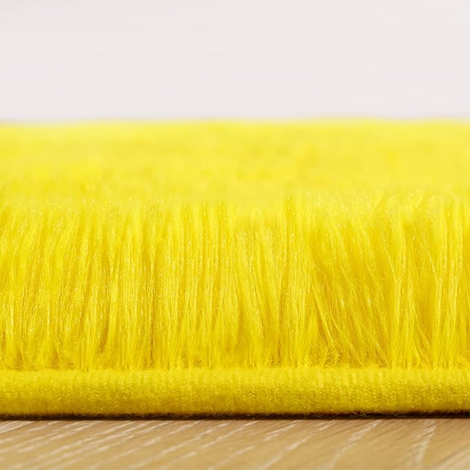 Amearea Shag Fluffy Small Rug, 2x4 Feet Throw Rugs for Bedroom Girls Living Room, Extra Soft and Fuzzy Shaggy Carpet, Non Slip, Solid Color Nursery Home Floor Decor Carpets, Yellow