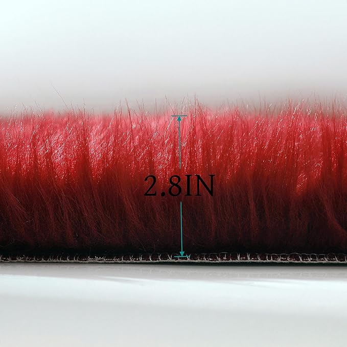 linmopm Faux Fur Rug Sheepskin Shag Fluffy Fuzzy Red 3x3 ft Rugs for Bedroom Bedside Bed Floor Living Room Plush Round High-Density Cushion Carpet Super Sofa Cover