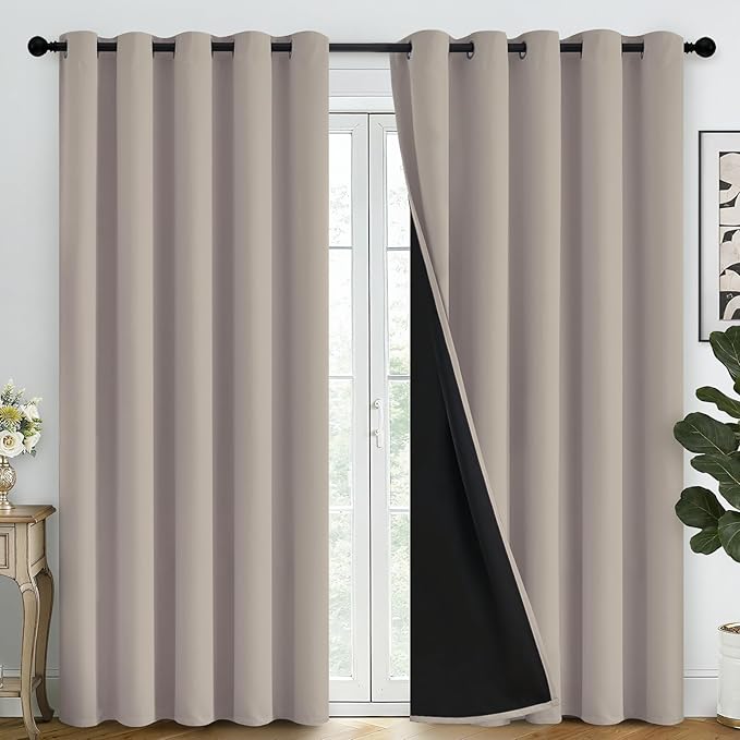 SimpleHome 100% Blackout Curtains for Bedroom,Thermal Insulated Natural Grommet Window Drapes Room Darkening Curtains for Living Room with Black Back,62 x 84 Inch,2 Panels