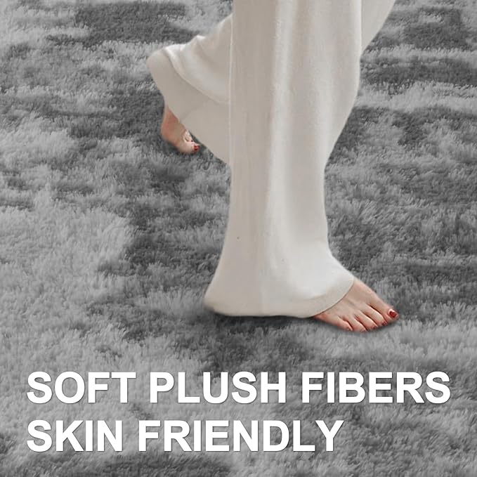 5x7 Ft Large Shag Rugs for Bedroom Living Room, Tie Dyed Ultra Soft Fluffy Furry Area Rug for Indoor Floor, Aesthetic Carpet for Home Decor (Grey)