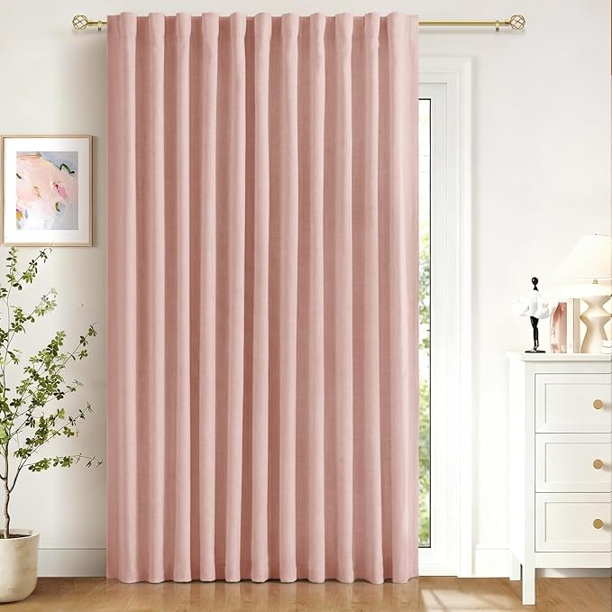 100% Blackout Shield Linen Blackout Curtains for Bedroom 84 Inches Long, Back Tab/Rod Pocket Living Room Drapes, Thermal Insulated Blackout Curtains 1 Panel Set, 100" W x 84" L, Blush Pink