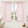 LAMIT 54 Inch Semi Sheer Window Linen Curtains, Light Filtering Panels Back Tab and Rod Pocket Country Decor Drapes for Bedroom/Girl'Room, Pink, 2 Panels, 34 x 54 Inch