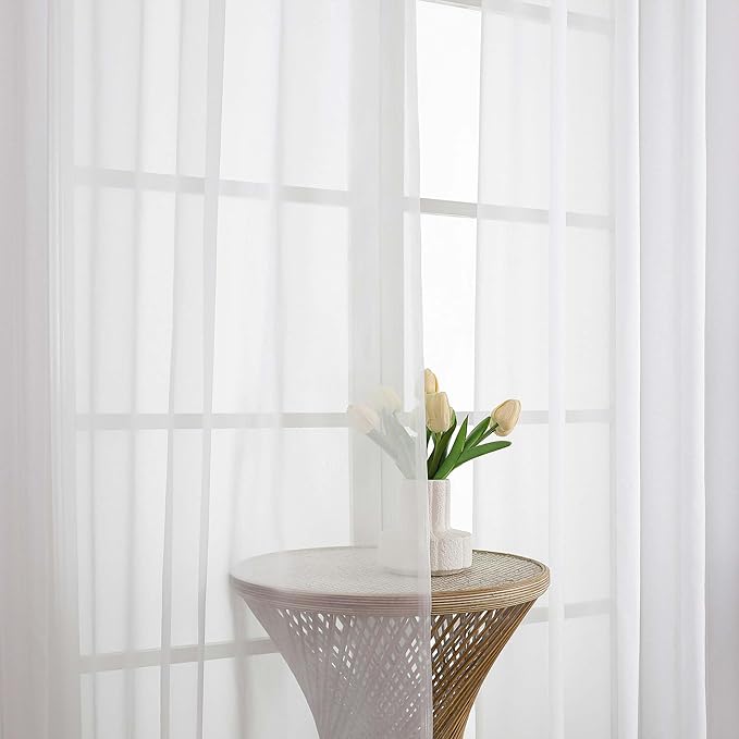 Chyhomenyc White Sheer Curtains 72 Inches Long 2 Panels for Living Room, Light Filtering Front Door Curtains, Soft Gentle Voile Rod Pocket Bedroom Window Drapes, 59Wx72L Inch, 2PCS