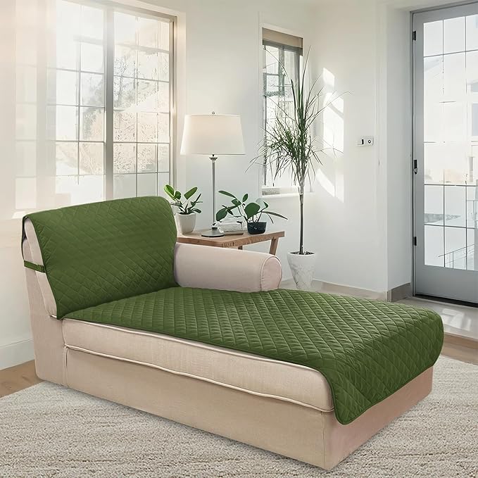 U-NICE HOME Sectional Couch Cover for Dogs Pets Chaise Lounge Reversible Sofa Cover Furniture Protector with Elastic Adjustable Strap, Huntergreen/Sage