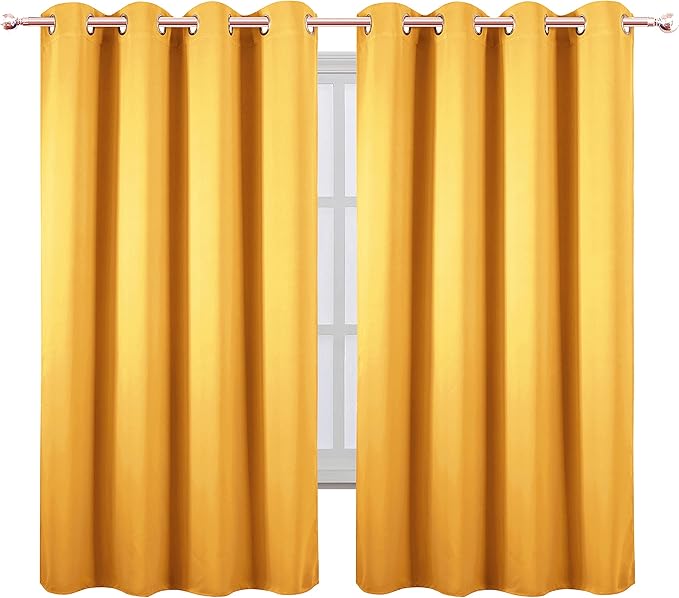 LEMOMO Yellow Blackout Curtains 66 x 63 Inch Length/Set of 2 Curtain Panels/Thermal Insulated Room Darkening Blackout Curtains for Bedroom