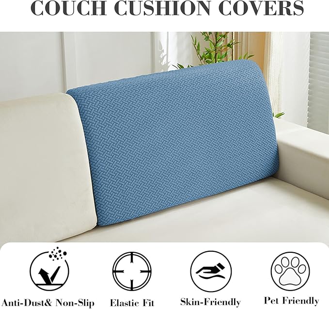Sofa Covers Couch Covers for Sofa Pet Friendly Couch Cushion Covers Universal Sofa Covers Washable Stretch Slipcovers for Sectional Sofa (Texture Blue,Back Cover L)