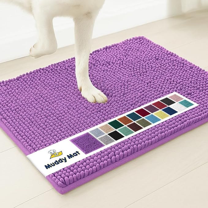 Muddy Mat® | Super Absorbent Door Mat Indoor, Microfiber Quick Dry Chenille Entryway Rug, Non-Slip Front Door Mat, Indoor Mats for Entryway, Machine Washable Pet Rug, Purple 16"x24"