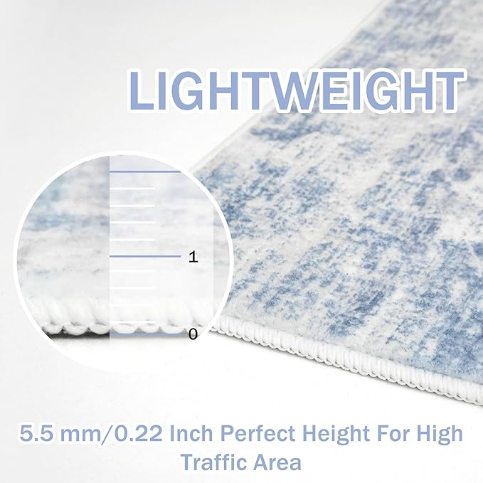 IOHOUZE Abstract Area Rugs 9x12 Ft Washable Large Rugs for Living Room, Non Slip Dining Room Rug, Printed Faux Wool Rugs for Bedroom, Floor Carpet for Office Nursery Playroom, Light Blue Grey