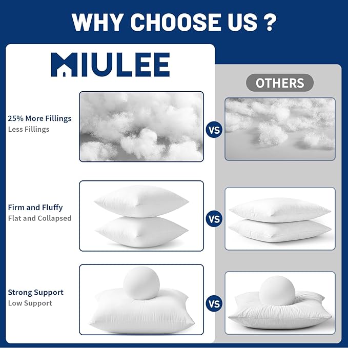 MIULEE 24x24 Pillow Inserts,Set of 4 100% Virgin Microfiber with Cotton Cover Throw Pillows for Couch Sofa and Bed