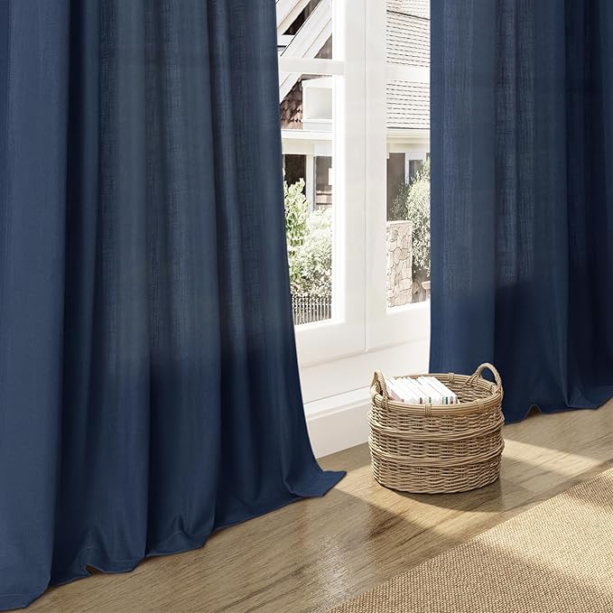 Denim Blue Linen Curtains 72 Inch Length for Living Room Sheer Lightweight Door Drapes 2 Panels Set for Kids Bedroom Light Filtering Back Tab Rod Pocket Curtain for Kitchen Protect Privacy 52x72