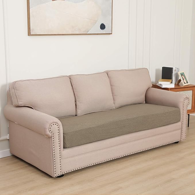 Easy-Going Stretch Cushion Cover Sofa Cushion Furniture Protector Sofa Seat Sofa slipcover Sofa Cover Soft Flexibility with Elastic Bottom(Oversized Sofa Cushion,Natural)