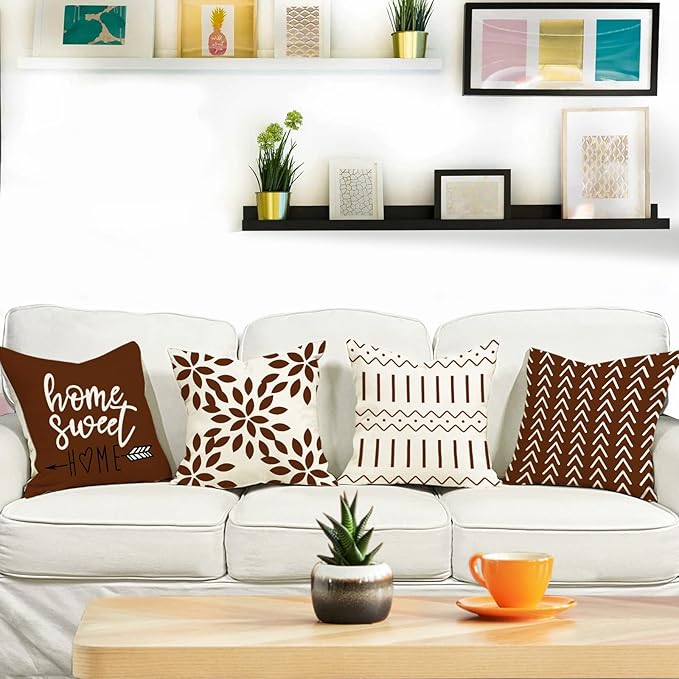 YCOLL Pillow Covers 18x18 Set of 4, Modern Sofa Throw Pillow Cover Decorative Linen Fabric Pillow Case for Couch Bed Car, Coffee